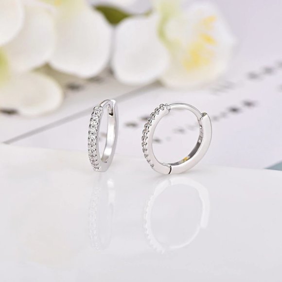 *NEW 925 Sterling Silver Diamond Hoop Earrings - Picture 5 of 10